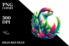 Vibrant Otter with Plant Leaves, PNG Product Image 3
