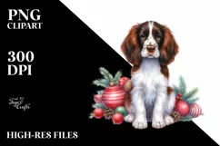 Cute English Springer Spaniel with Santa Hat, Summer PNG Product Image 1