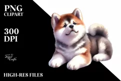 Akita Sitting Watercolor PNG Product Image 1