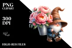 Watercolor Baby Gnome with Peonies Floral Frame in Bucket Product Image 2
