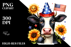 Watercolor Cow Portrait Party Hat USA Flag Colors Product Image 2