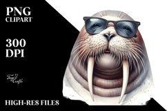 sunglasses Walrus Portrait | Watercolor Clipart Product Image 1