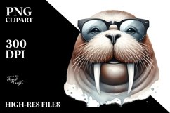 sunglasses Walrus Portrait | Watercolor Clipart Product Image 3