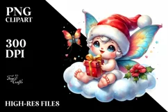 Retro Baby Butterfly with Santa Hat PNG Product Image 1