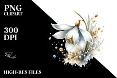 Watercolor Snowdrop with Golden Insertions | Clipart Product Image 3