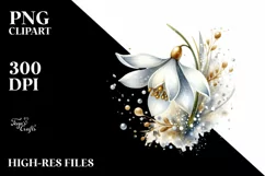 Watercolor Snowdrop with Golden Insertions | Clipart Product Image 3