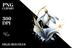 Watercolor Snowdrop with Golden Insertions | Clipart Product Image 3