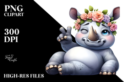 Goofy Cartoon Rhino with Pure Joy, Transparent PNG Product Image 2