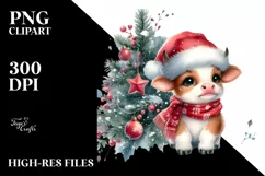 Highland Cow with Santa Hat, Transparent PNG Product Image 1