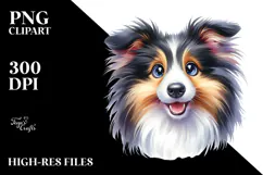 Happy Collie Puppy, Watercolor PNG Product Image 2