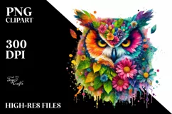 Vibrant Owl with Flowers, PNG Product Image 3