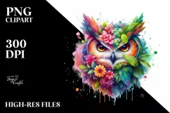 Vibrant Owl with Flowers, PNG Product Image 1