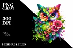 Vibrant Owl with Flowers, PNG Product Image 1