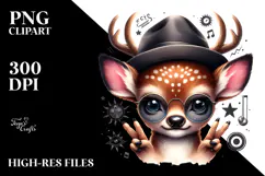 aCute Energetic Rocker Deer with Hat and Sunglasses, PNG Product Image 2