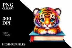 Colorful Watercolor Baby Tiger Book | Sublimation | Clipart Product Image 3