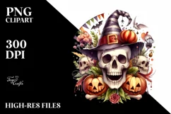 Funny Halloween Skull Watercolor PNG Product Image 3