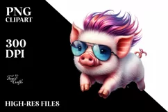 Running Baby Pig Watercolor PNG Product Image 3