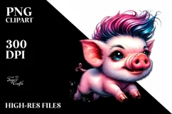Running Baby Pig Watercolor PNG Product Image 1
