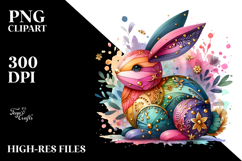 Colorful Wood Bunny on Splashy Background PNG Product Image 2