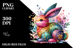 Colorful Wood Bunny on Splashy Background PNG Product Image 2