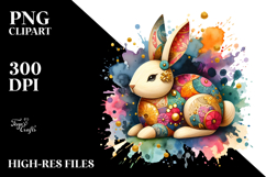Vibrant Wood Bunny on Splashy Background PNG Product Image 2