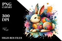 Vibrant Wood Bunny on Splashy Background PNG Product Image 2