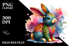 Whimsical Wood Bunny on Splashy Background PNG Product Image 2