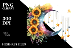 Vibrant Watercolor with Stars and Sunflowers PNG Product Image 2