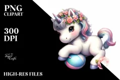 Cute Baby Unicorn Playing Wrestling with Flowers | Product Image 1