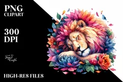 Colorful Lion Sleeping in Flower | Sublimation | Clipart Product Image 1
