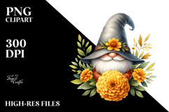 Cute Gnome with Marigold Floral Frame, PNG Product Image 2