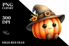 Cute Watercolor Pumpkin Hat | Sublimation | Clipart Product Image 1
