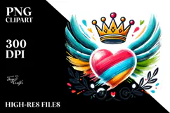 Colorful Paintbrush Winged Heart PNG Product Image 2