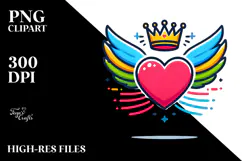 Colorful Heart Wings Crown PNG Product Image 2