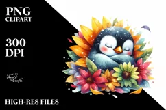 Colorful Penguin Sleeping in Flower | Clipart Product Image 1