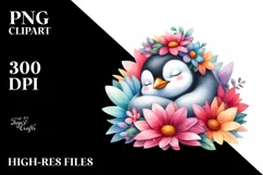 Colorful Penguin Sleeping in Flower | Clipart Product Image 1