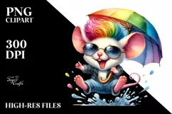 Jumping Baby Mouse Watercolor PNG Product Image 1