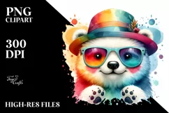 Colorful Baby Polar Bear with Crazy Eyes and Sun Hat PNG Product Image 3