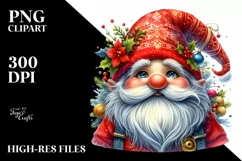 Vibrant Watercolor Christmas Gnome PNG Product Image 1