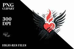 Simple Paintbrush Heart Wings Fire PNG Product Image 2