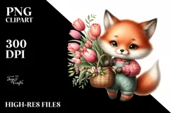 Cute Baby Fox Holding Flower Basket | Sublimation Clipart Product Image 3