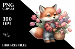 Cute Baby Fox Holding Flower Basket | Sublimation Clipart Product Image 1