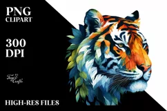 Vibrant Tiger with Plant Leaves, PNG Product Image 1
