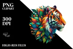 Vibrant Tiger with Plant Leaves, PNG Product Image 1