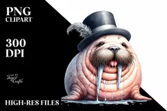 Detailed Whimsical Walrus with Tongue Out Clipart Product Image 1