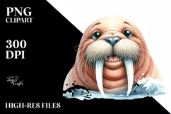 Detailed Whimsical Walrus with Tongue Out Clipart Product Image 1