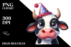 Cartoony Holstein Cow with Party Hat PNG Product Image 2