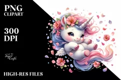 Cute Baby Unicorn Tumbling with Spring Petals Product Image 3