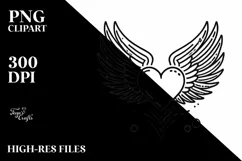 Simple Lineart Heart with Wings PNG Product Image 2