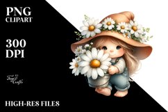 Cute Baby Gnome with Big Daisy PNG Product Image 2